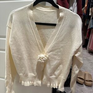 Cream Ruffle Hem Cardigan Sweater